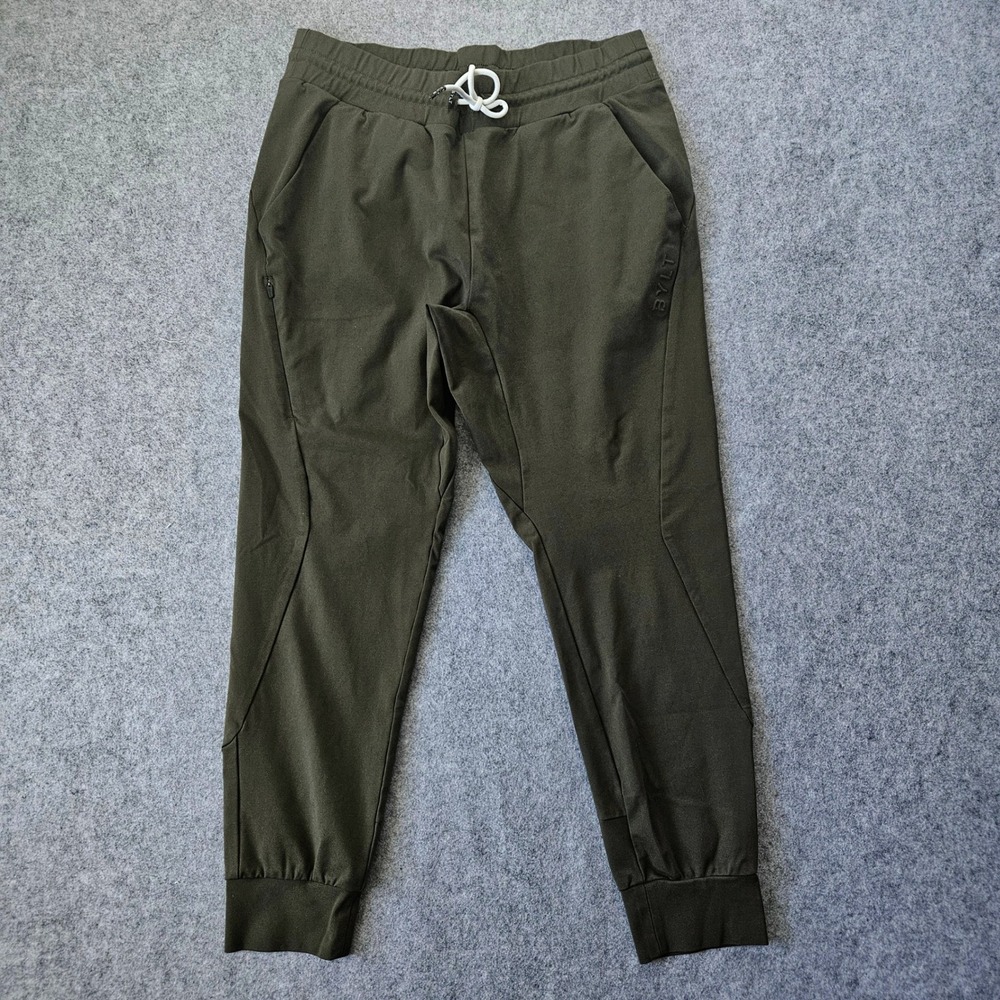 BYLT Premium Basics Mens Active Jogger Pants Olive Green Large Stretch Training